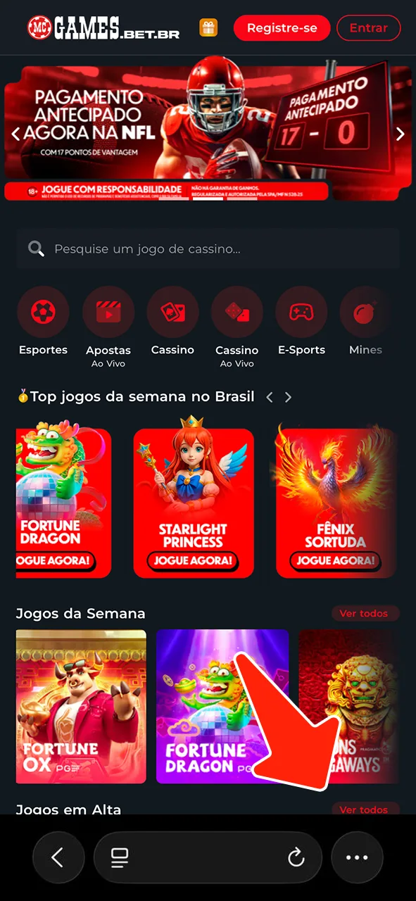 Abra esta página no Safari para baixar a aplicação iOS e instale o app do MC Games.