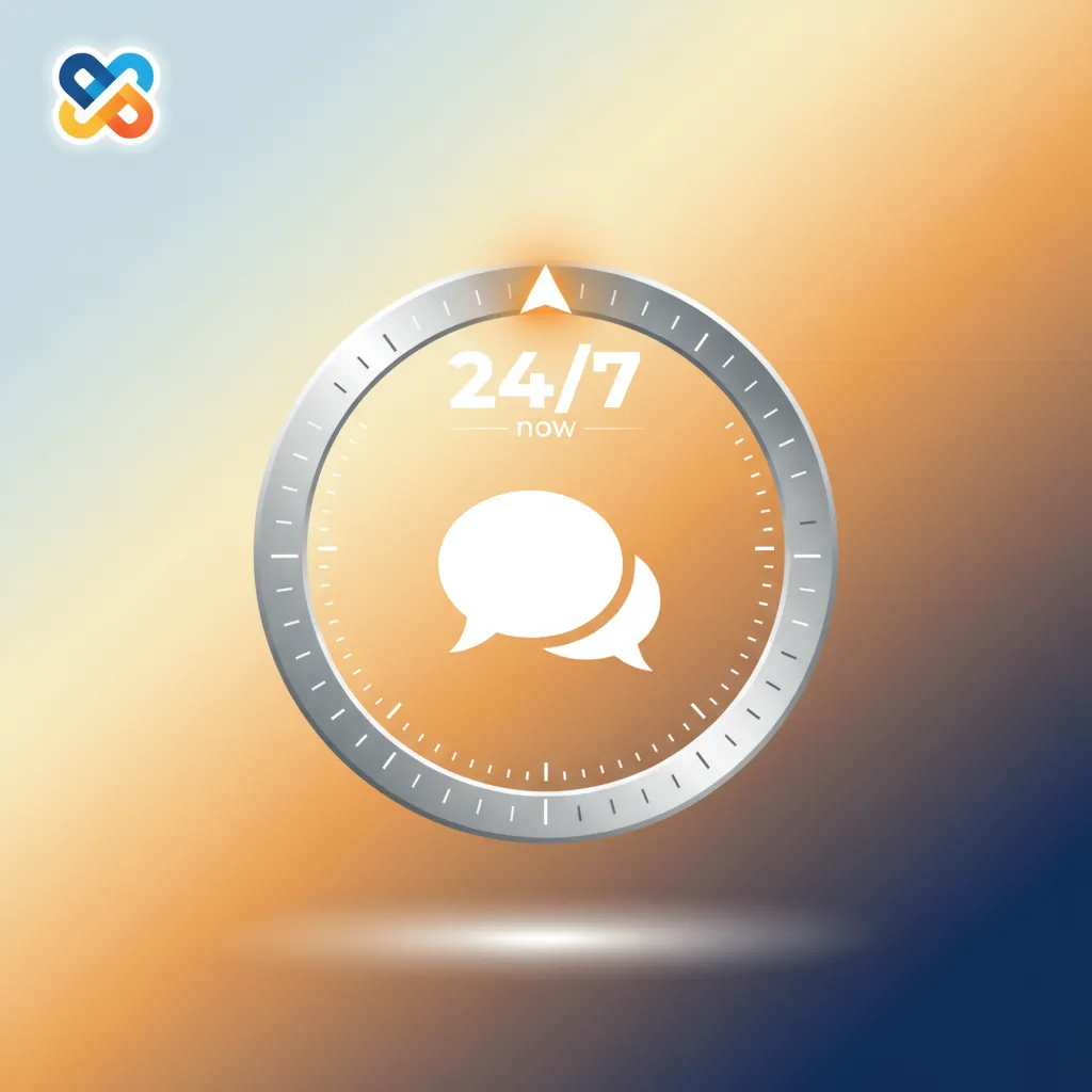 Atendimento por chat ao vivo 24h com agente e balões de conversa, suporte rápido em tempo real.
