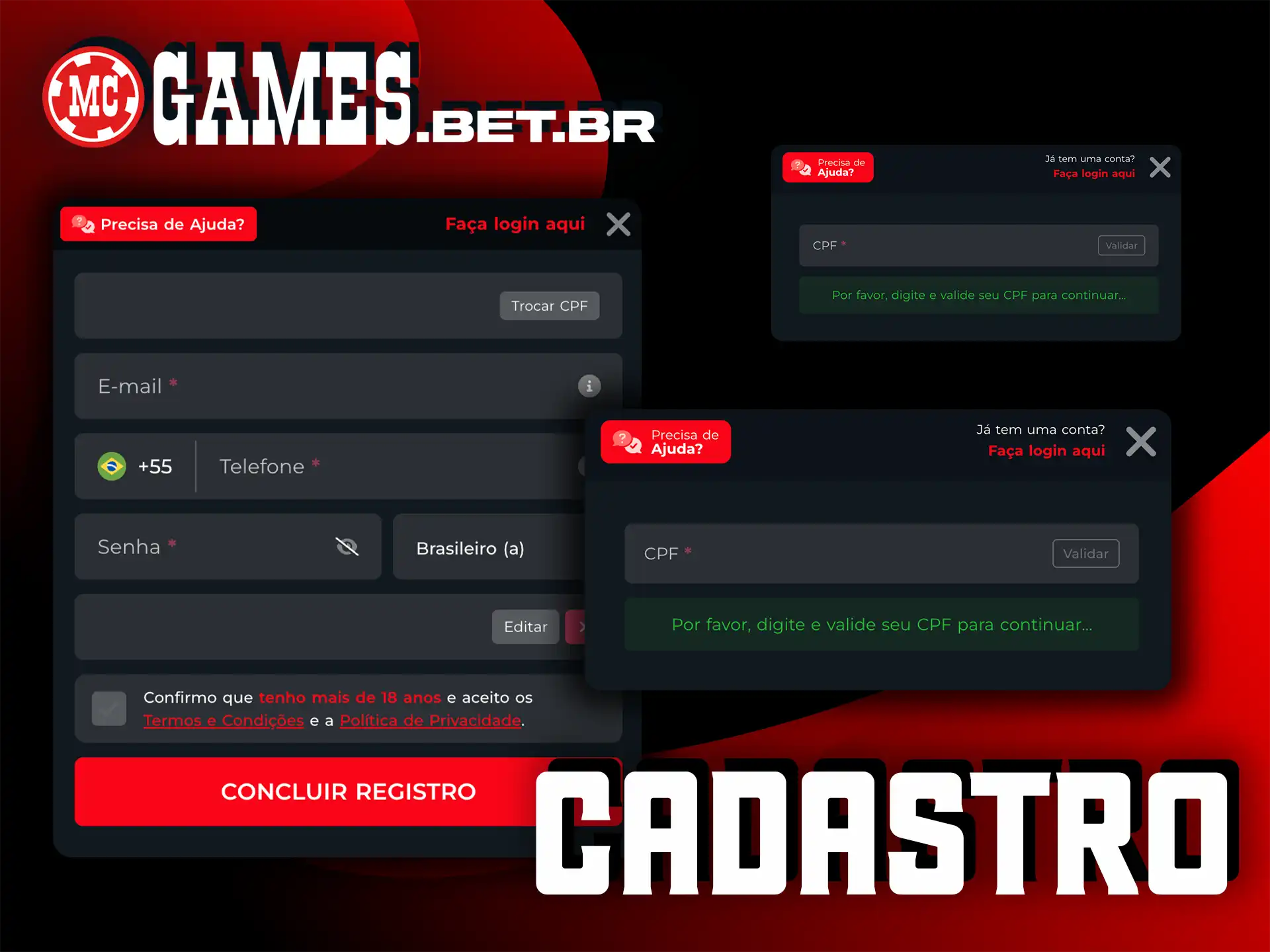Faça seu cadastro na MC Games rapidamente e receba seu bônus de boas-vindas.