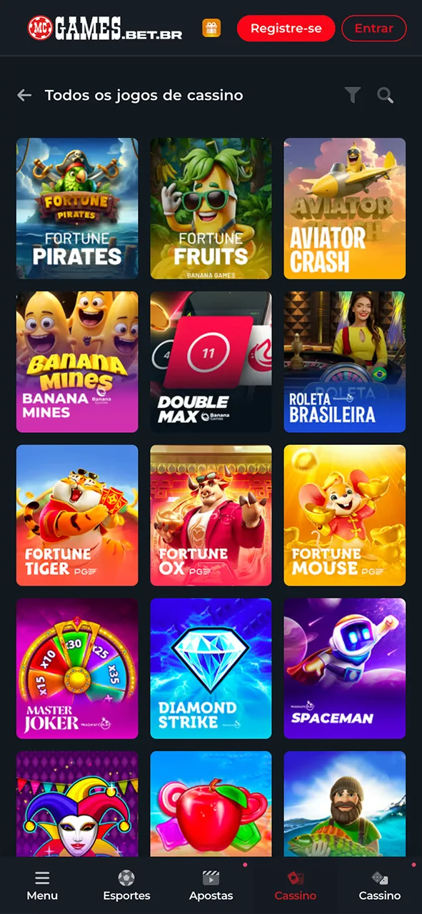 Entre na interface cassino e jogue os slots mais populares do mercado no MC Games.