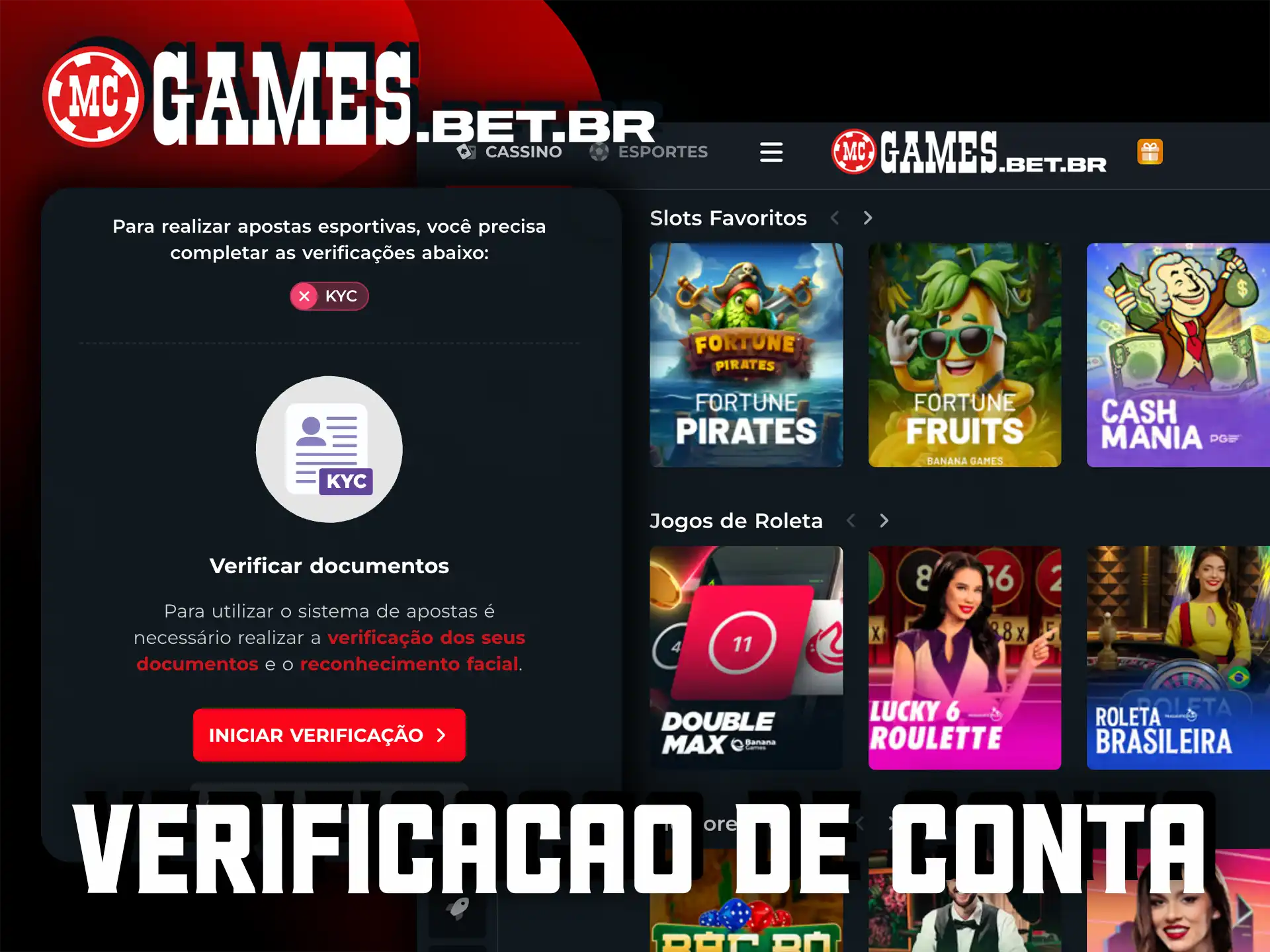 Conclua a verificação de conta na MC Games para sacar seus prêmios com agilidade.