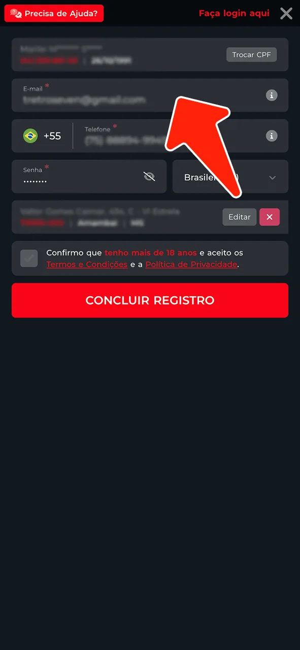 Adicione os dados pessoais cadastro e prepare-se para receber seu bônus no MC Games.